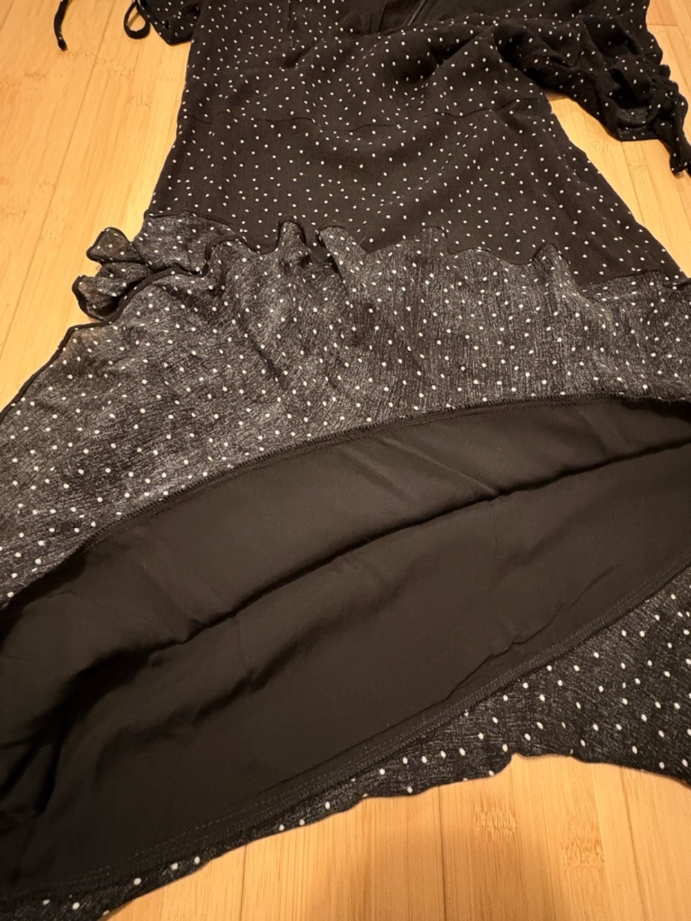 Black Polka Dot V‑Neck Asymmetrical Ruffle Dress Size Small - Picture 6 of 8